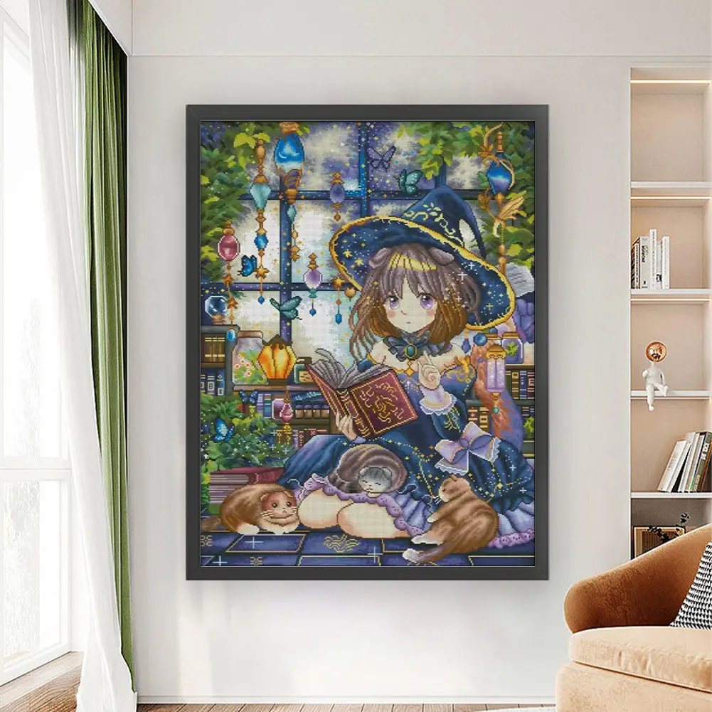 Full Embroidery Egyptian Cotton Thread 14CT Witch Cross Stitch Kit Art 60x80cm