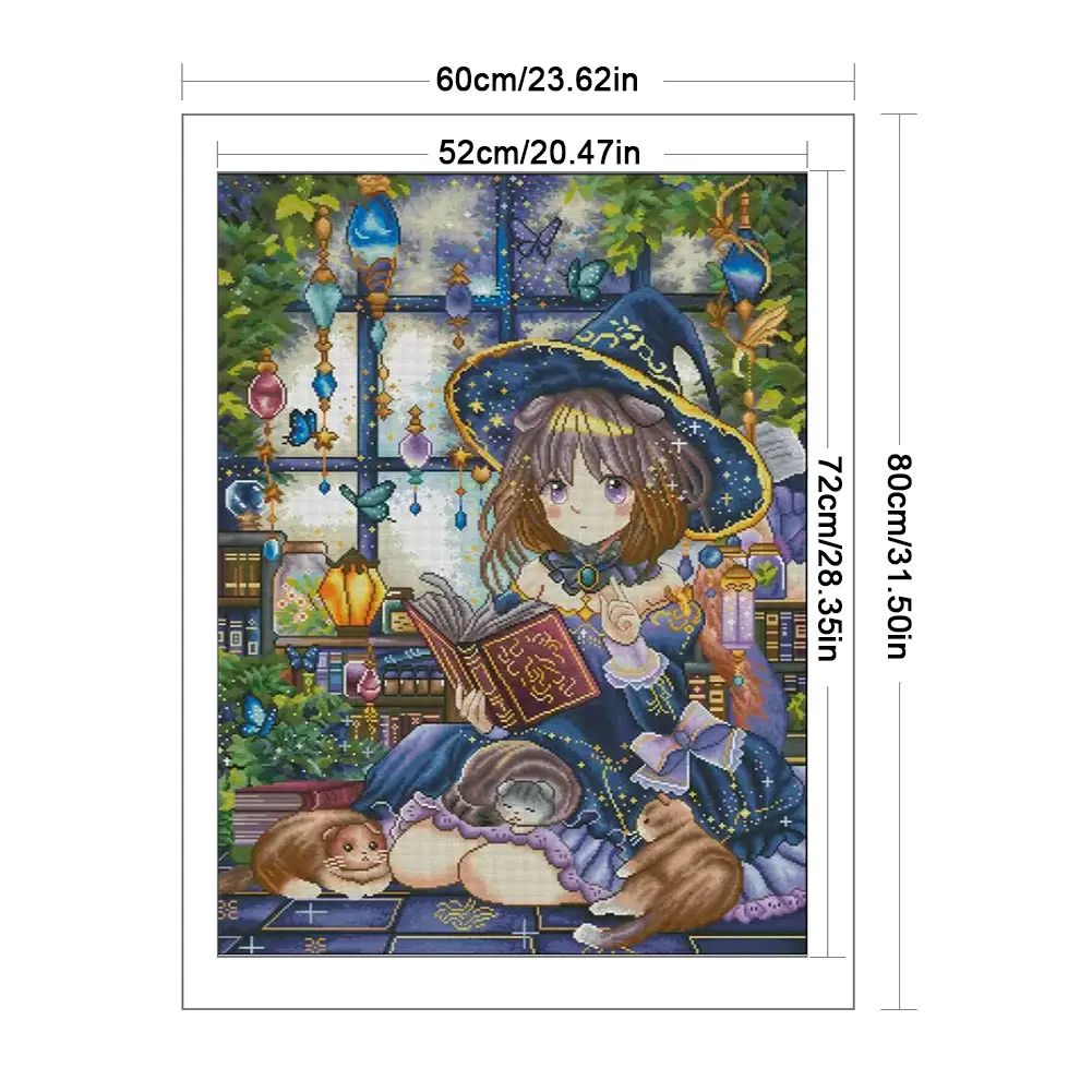 Full Embroidery Egyptian Cotton Thread 14CT Witch Cross Stitch Kit Art 60x80cm