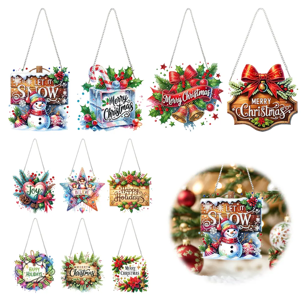 Xmas Theme 2D/Flat DIY Rhinestone Diamond Art Window Pendants Special Shape Diamond Art Pendant Home Wall Decoration Crafts