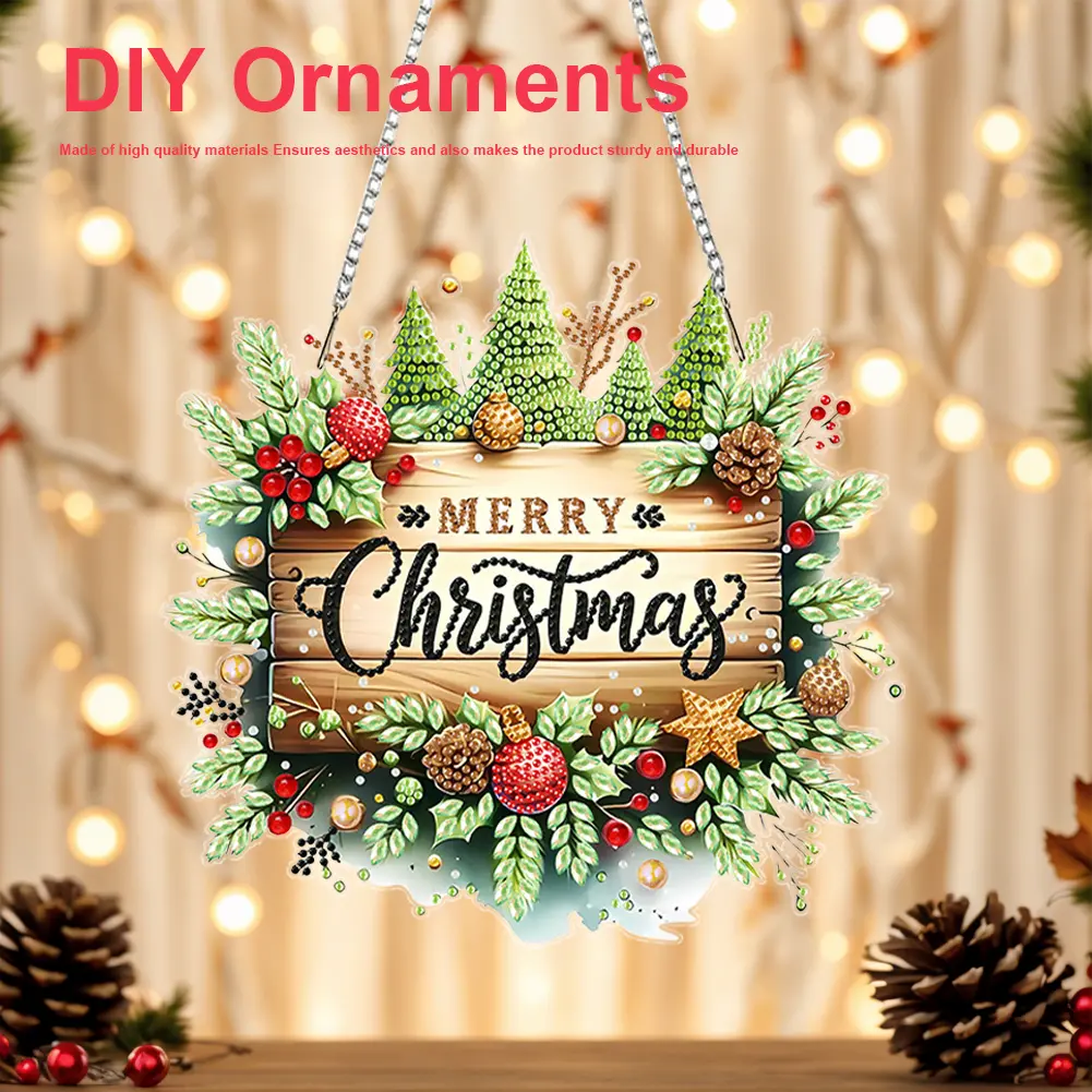 Xmas Theme 2D/Flat DIY Rhinestone Diamond Art Window Pendants Special Shape Diamond Art Pendant Home Wall Decoration Crafts