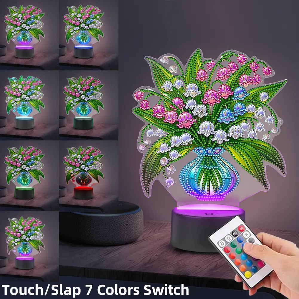 Acrylic Double Sided Vase Decorative DIY 5D Diamond Lamp Diamond Painting Night Light Diamond Art Light Ornaments for Home Decor