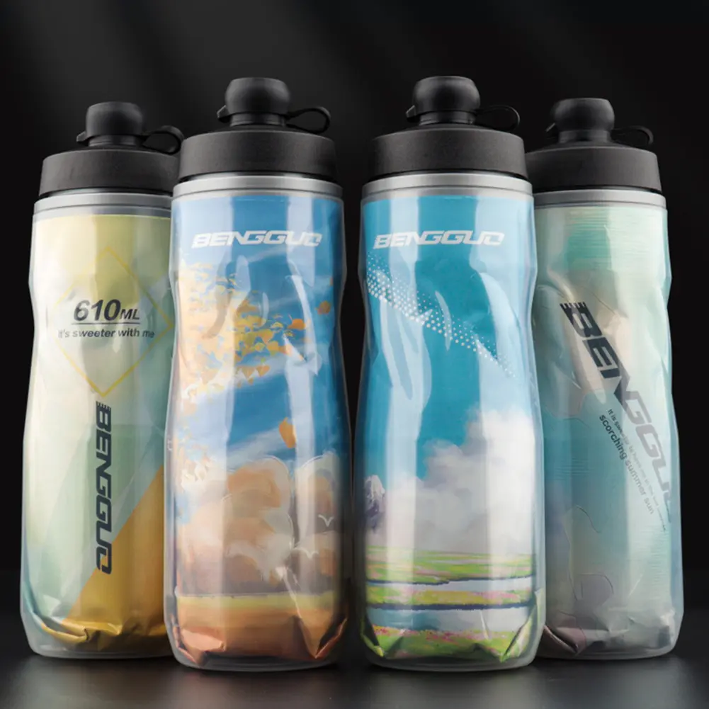 610ml Insulated Bike Water Bottle with Dust Cover Squeeze Sports Bottle Keep Water Cooler Cycling Water Bottle for Cold Drinks