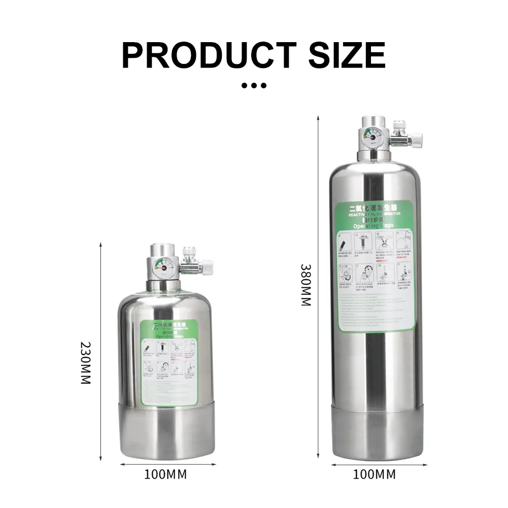 1L/2L CO2 Reaction Generator Stainless Steel Carbon Dioxide Steel Cylinder Generator DIY Aquatic Plant Fish Tank System Kit