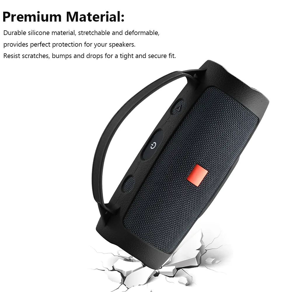 Silicone Protective Case Cover with Strap Carabiner Waterproof Protective Cover Portable Anti-Scratch for JBL Charge Essential 2