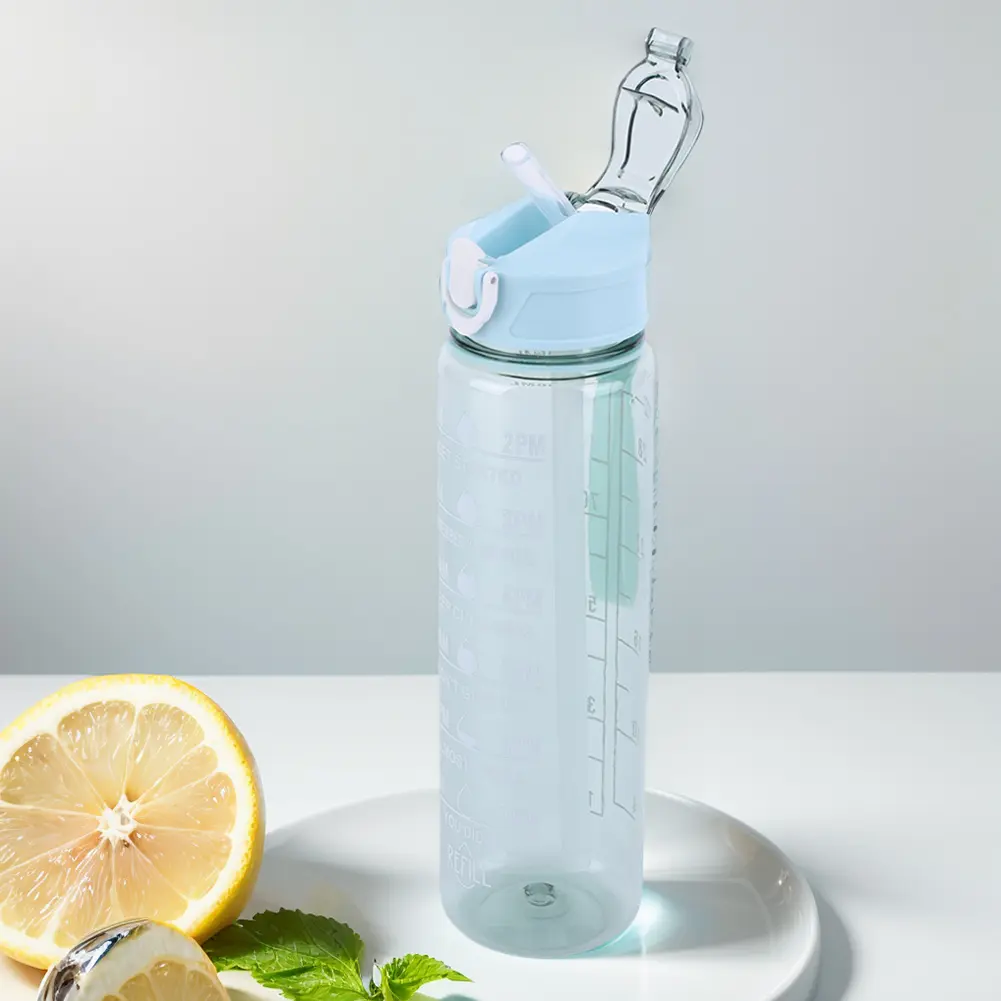 800ml Portable Drinking Cup with Straw & Handle Outdoor Travel Bottle Leakproof Motivational Drinking Bottle for Outdoor Sports