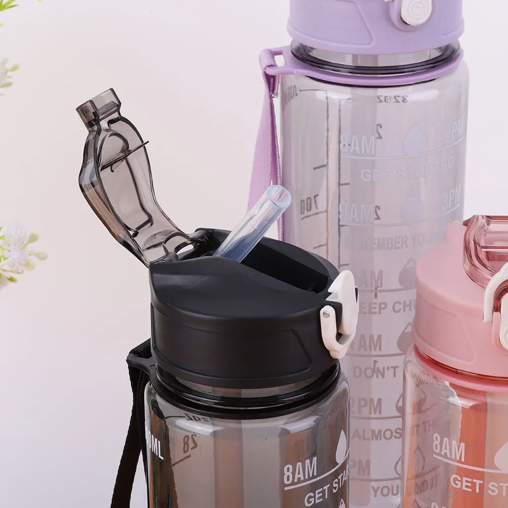 800ml Portable Drinking Cup with Straw & Handle Outdoor Travel Bottle Leakproof Motivational Drinking Bottle for Outdoor Sports