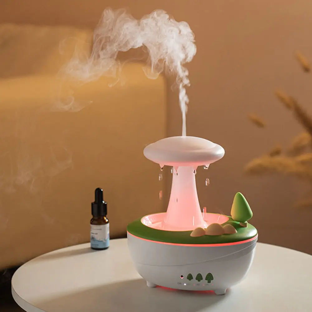 Rotating Relaxing Aromatic Lamp Humidifier Mushroom Oil Diffuser Water Drip Diffuser Humidifier Water Drop Rain Cloud Humidifier