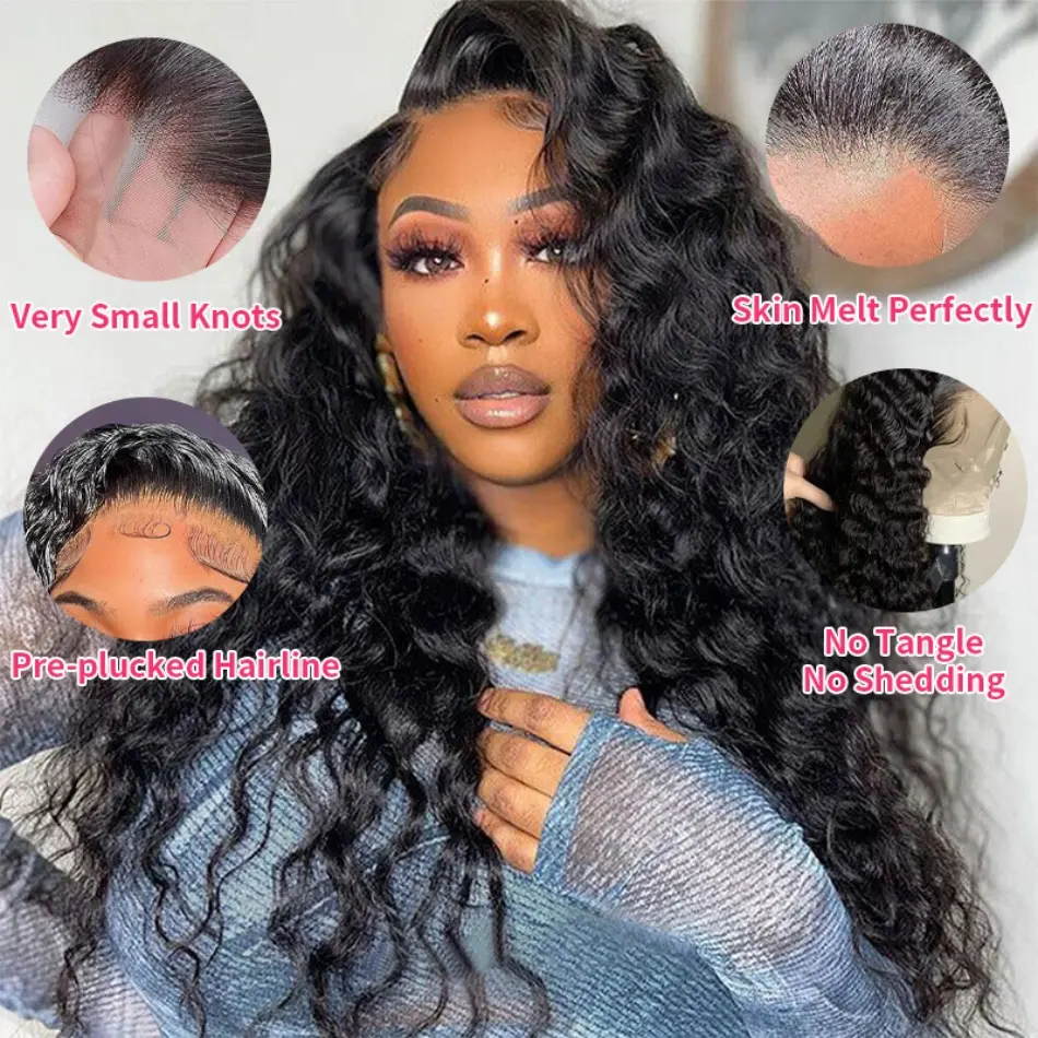 13x4 13x6 HD Lace Frontal Water Curly Wigs 30 40Inch Deep Wave Pre Plucked Brazilian Human Hair Wigs For Black Women 200 Density