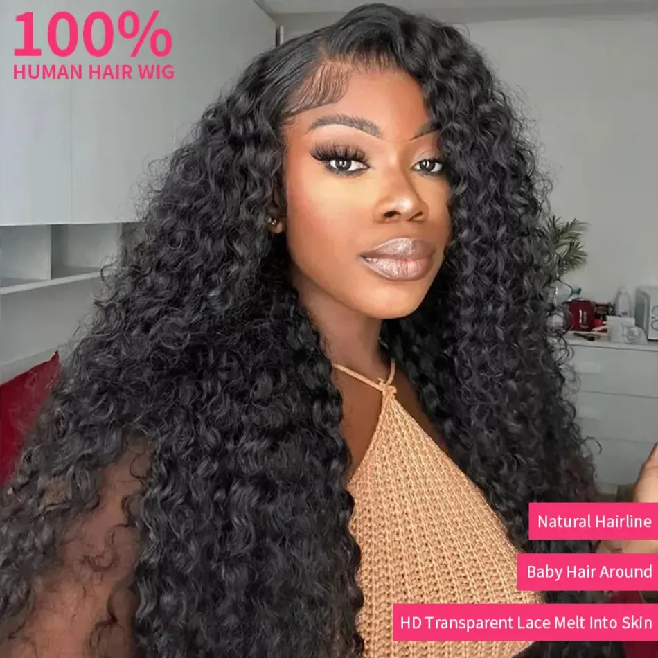 13x4 13x6 HD Lace Frontal Water Curly Wigs 30 40Inch Deep Wave Pre Plucked Brazilian Human Hair Wigs For Black Women 200 Density