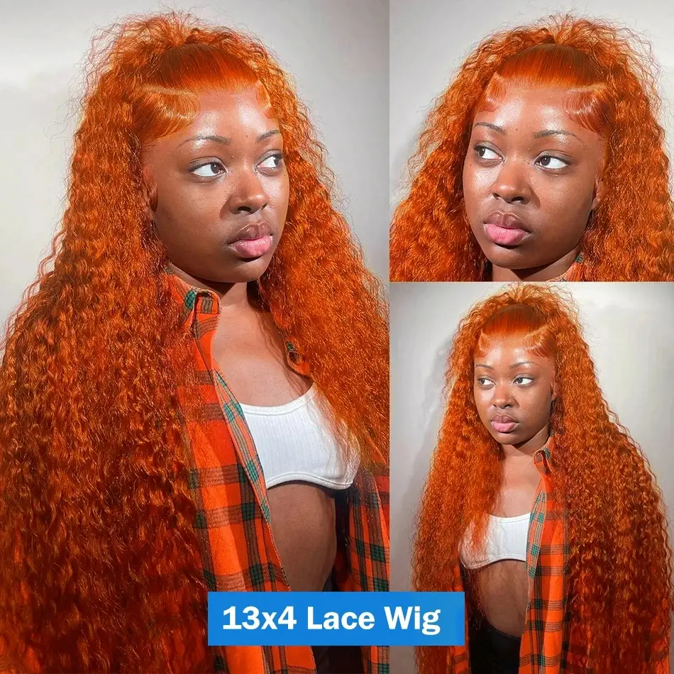 Orange Ginger Water Wave #350 Colored 13x6 13x4 HD Transparent Lace Front Wig Human Hair For Women Curly Wigs Pre Plucked 100%