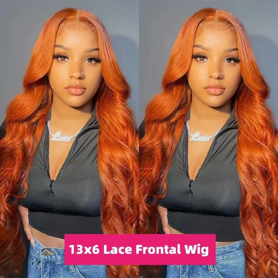 Ginger Orange Body Wave Human Hair Colored Wigs 100% 13X6 Hd Lace Frontal Wig 13X4 Preplucked Lace Front Wigs For Black Women