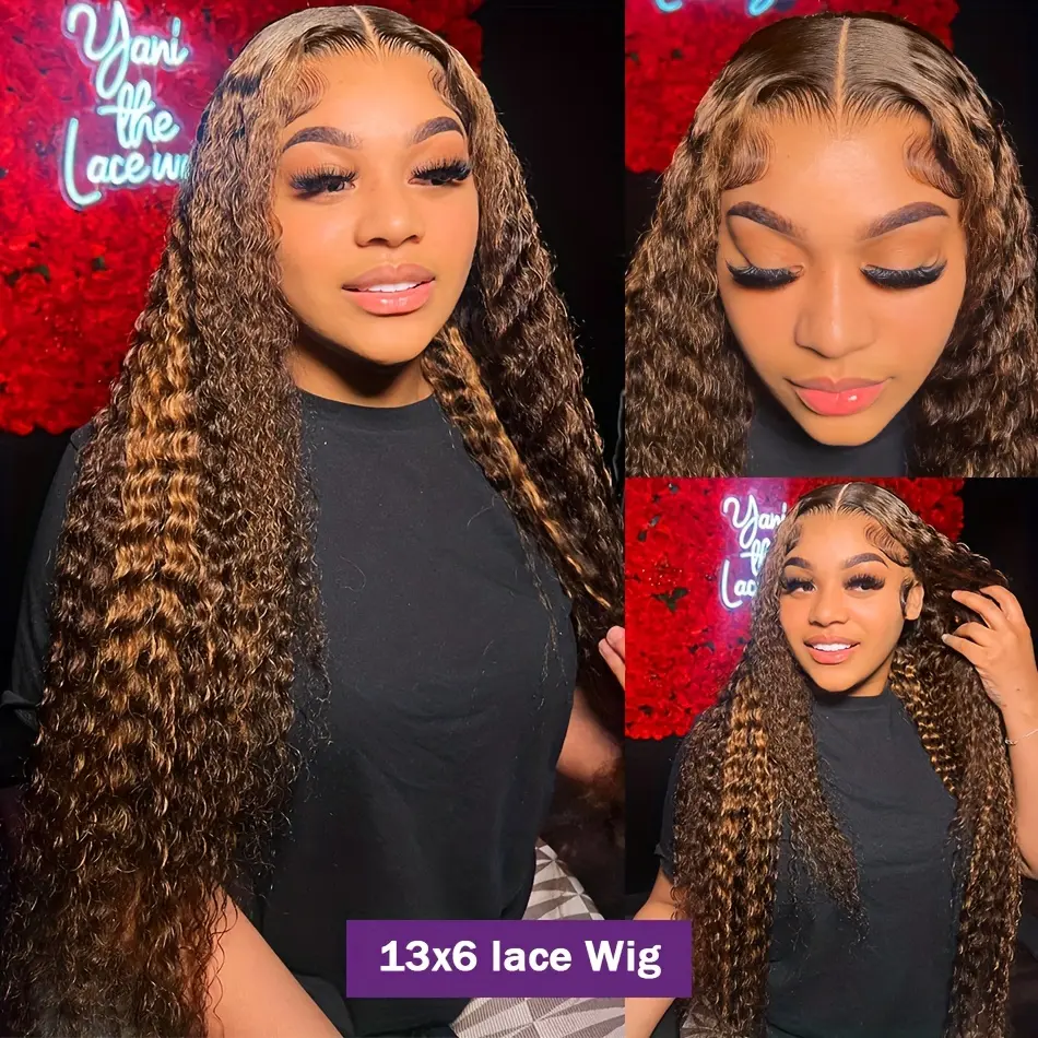 Highlight 13x6 Water Wave Lace Frontal Human Hair wig 13x4 HD Transparent Deep Curly Lace Front Wig Wigs For Women Pre Plucked