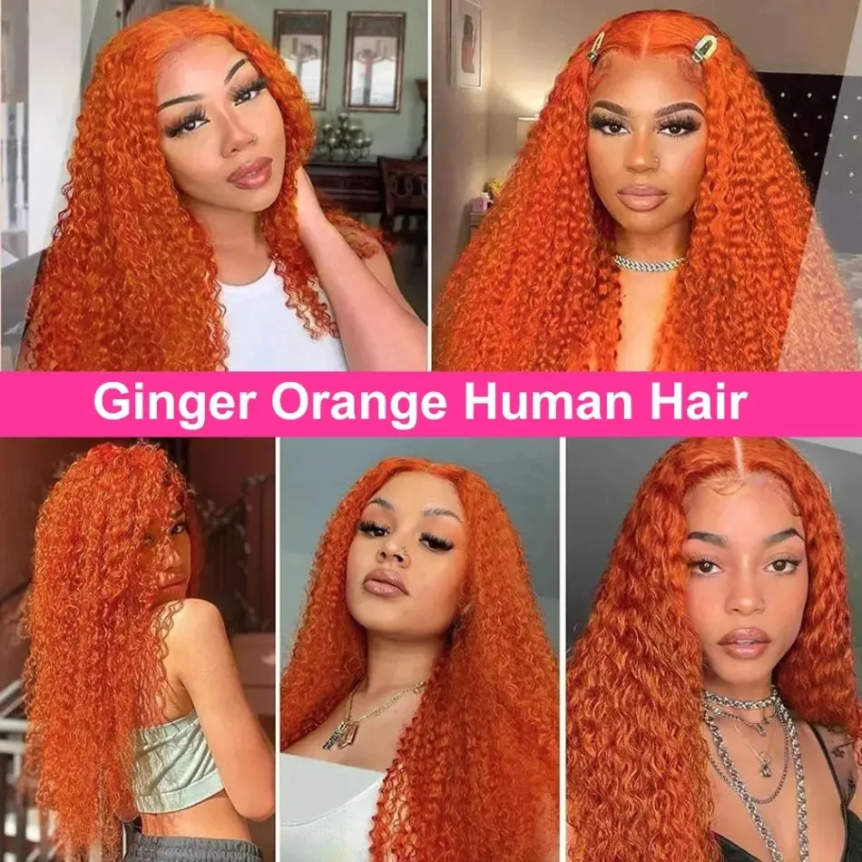 Ginger Deep Wave Human Hair Colored Wigs 100% 13X6 Hd Curly Lace Frontal Wig 13X4 Preplucked Lace Front Wigs For Black Women