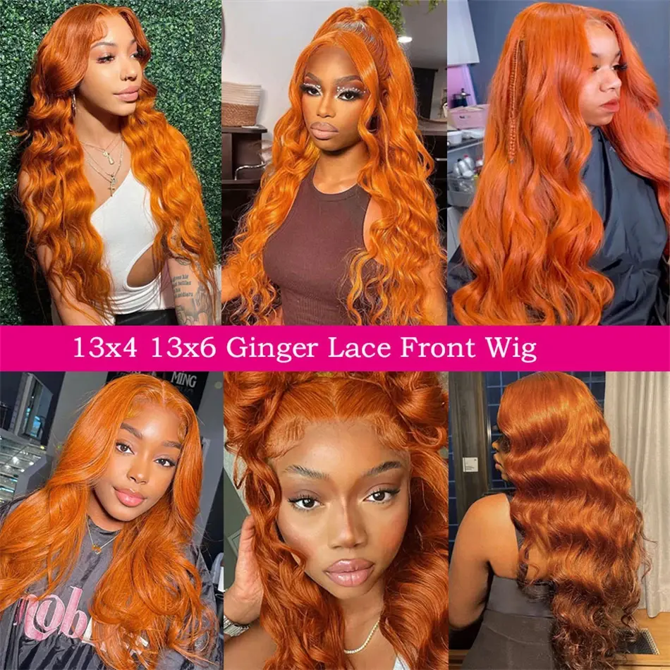 Ginger Orange Body Wave Human Hair Colored Wigs 100% 13X6 Hd Lace Frontal Wig 13X4 Preplucked Lace Front Wigs For Black Women