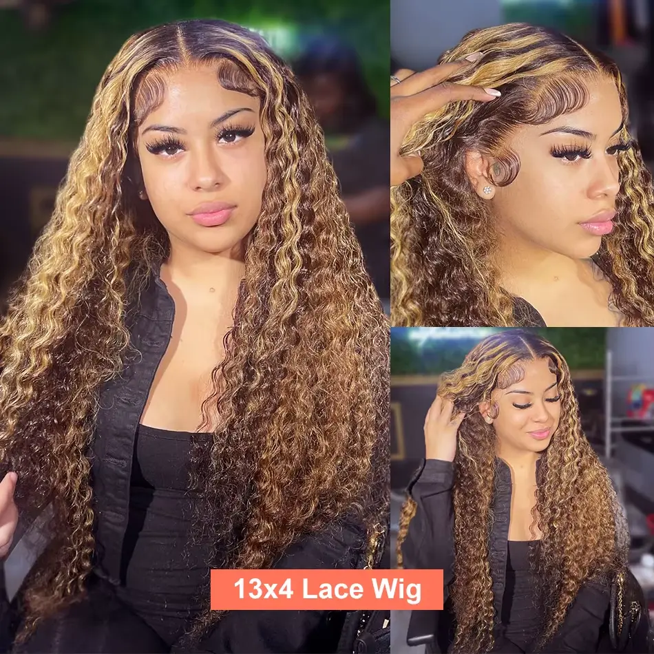 Highlight 13x6 Water Wave Lace Frontal Human Hair wig 13x4 HD Transparent Deep Curly Lace Front Wig Wigs For Women Pre Plucked