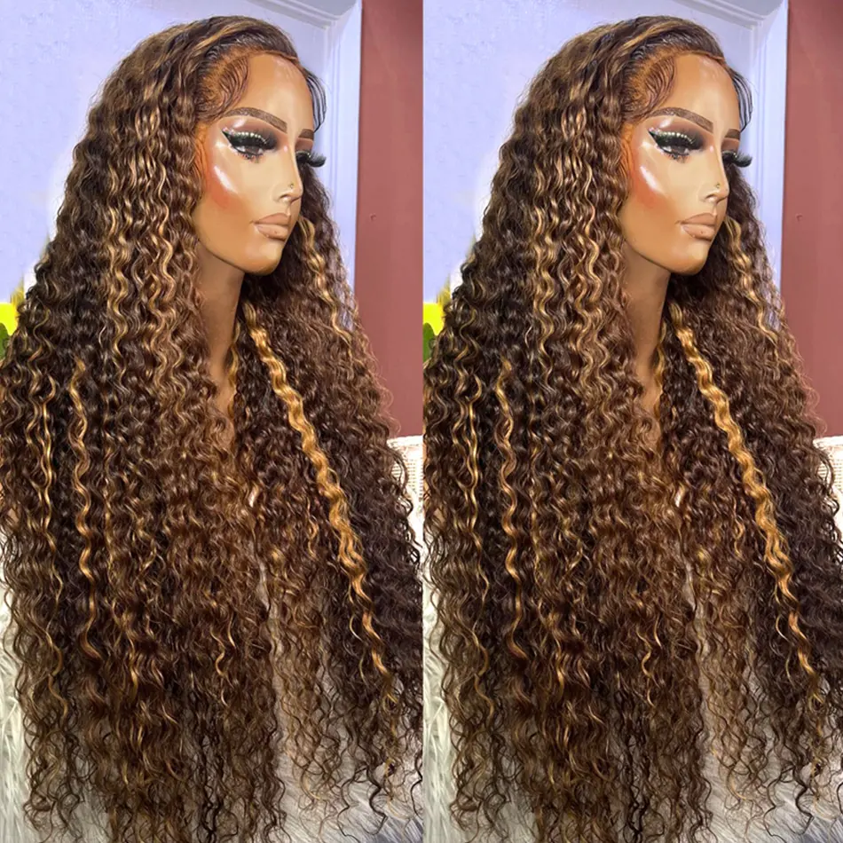 Highlight 13x6 Water Wave Lace Frontal Human Hair wig 13x4 HD Transparent Deep Curly Lace Front Wig Wigs For Women Pre Plucked