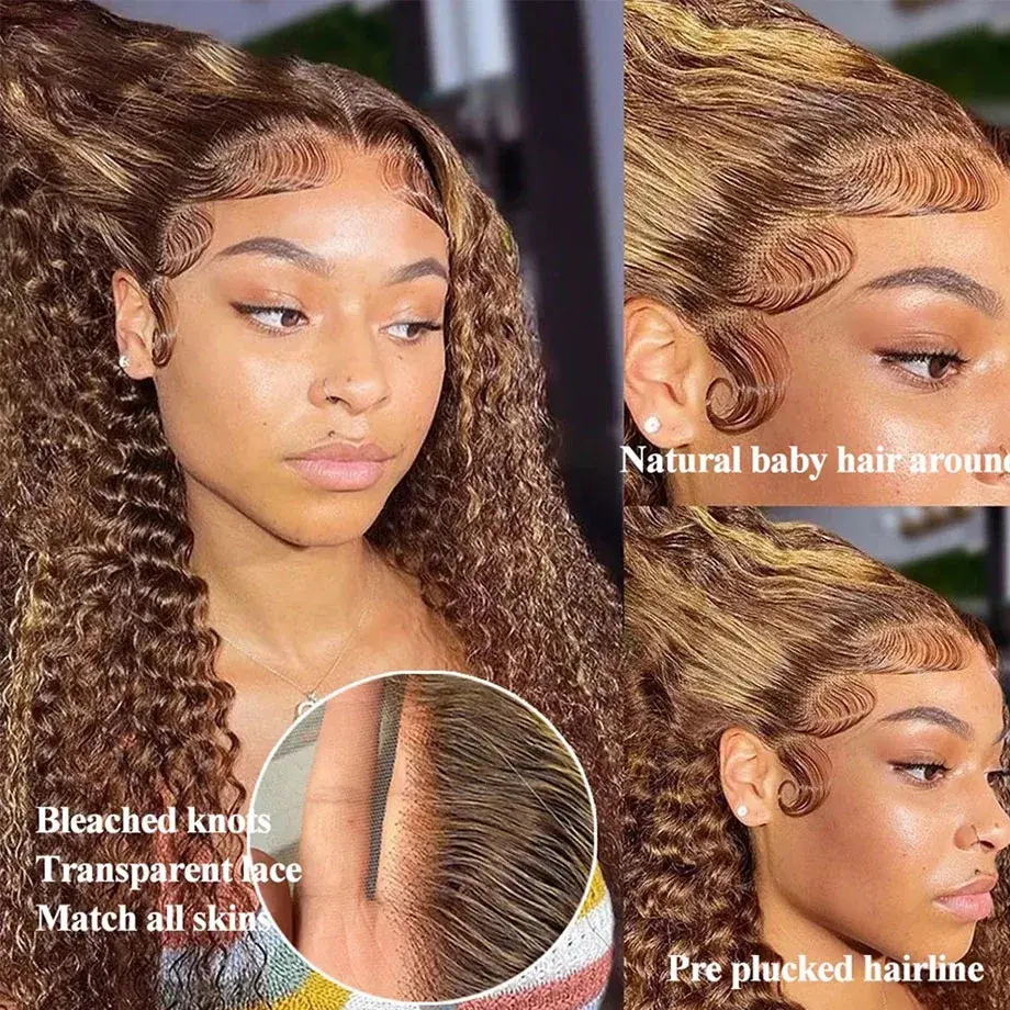Highlight 13x6 Water Wave Lace Frontal Human Hair wig 13x4 HD Transparent Deep Curly Lace Front Wig Wigs For Women Pre Plucked