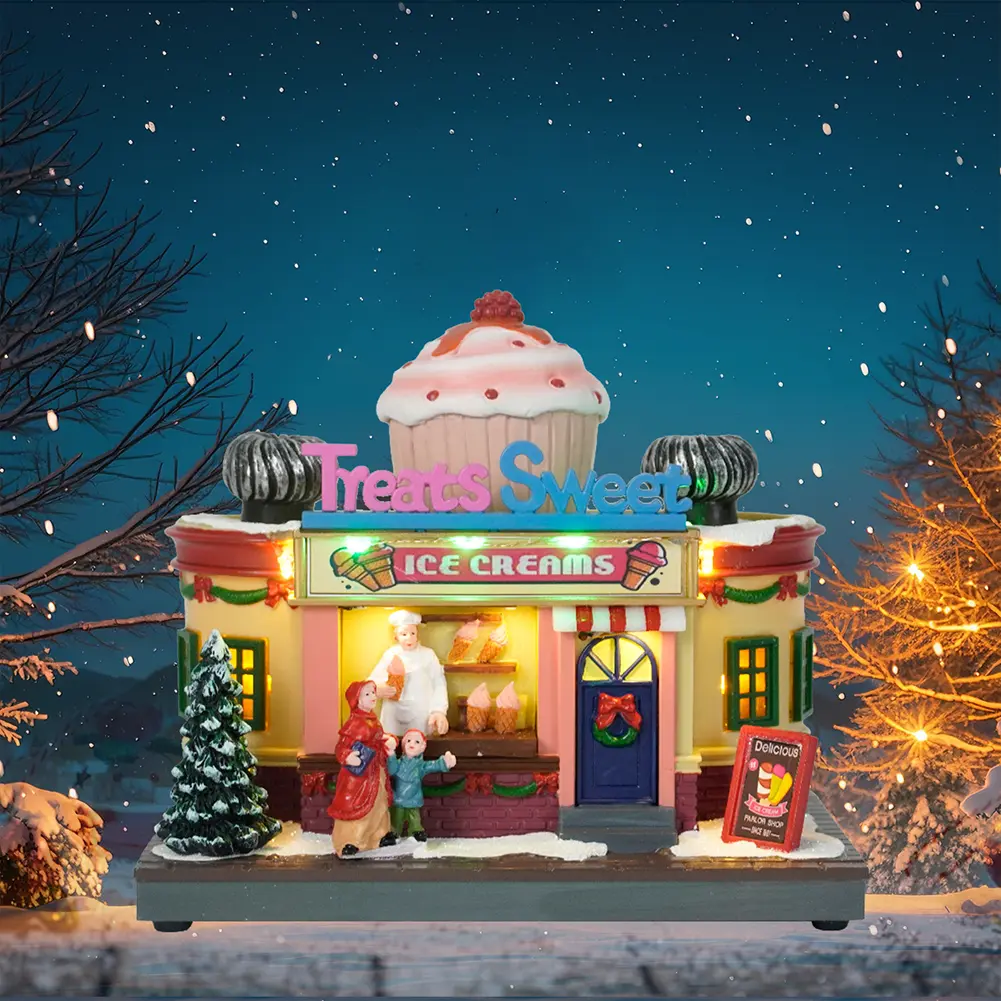 Illuminated Ice Cream House Decorations with LED Lights Christmas House Decoration Chirtmas Desktop Decoration Gifts