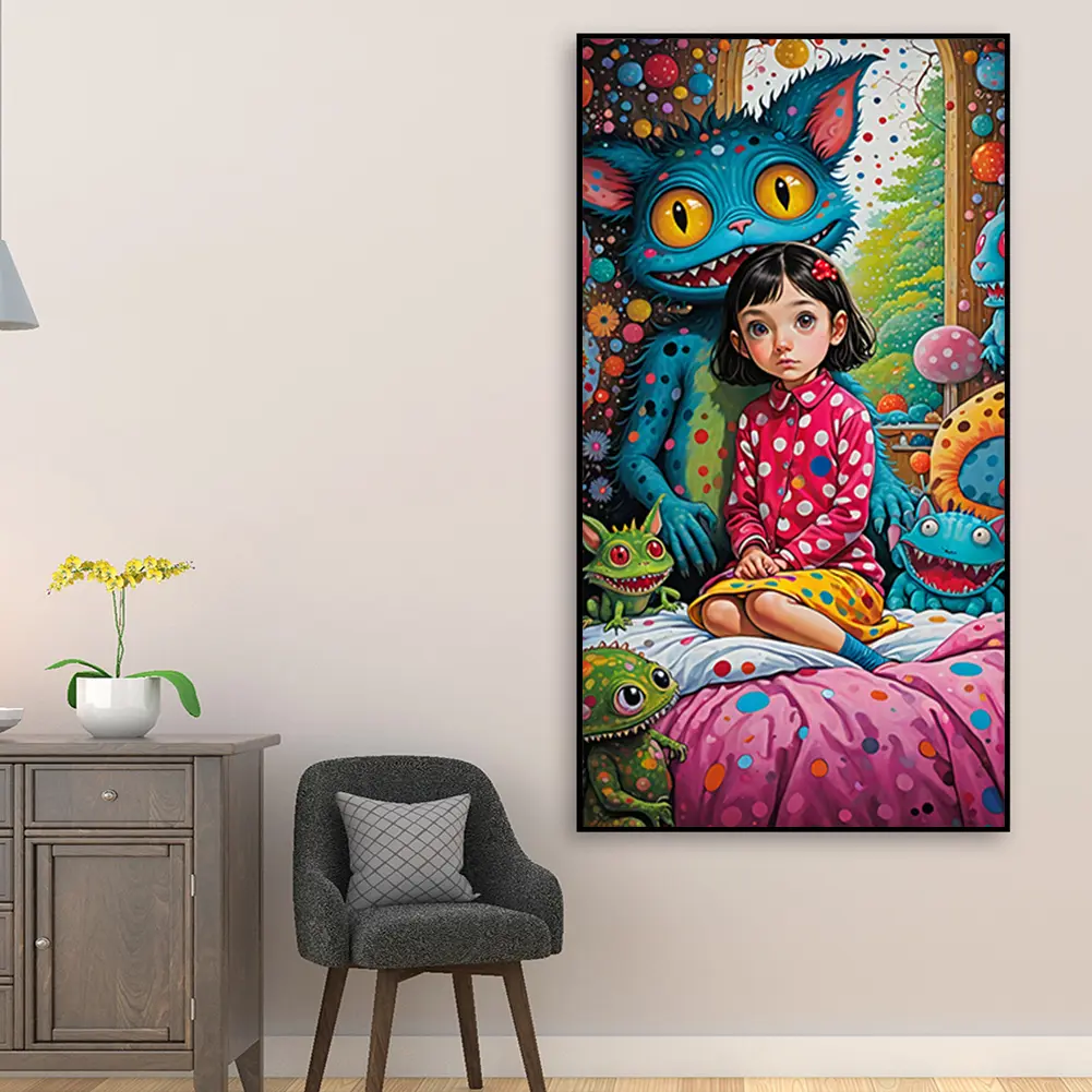 Weird Girl 5D DIY Full Drill Round Diamond Painting Kit for Home Wall Decor