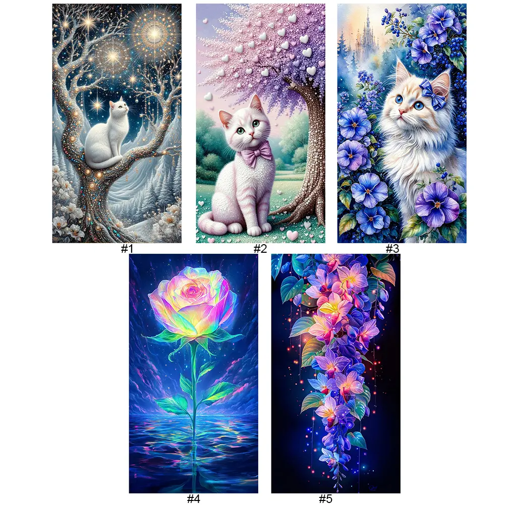 Cat Flower 5D DIY Full Drill Round Diamond Painting Kit for Home Wall Decor