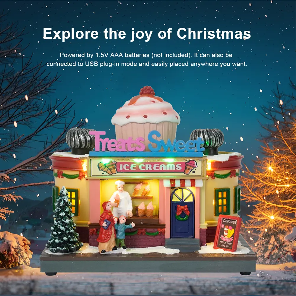Illuminated Ice Cream House Decorations with LED Lights Christmas House Decoration Chirtmas Desktop Decoration Gifts