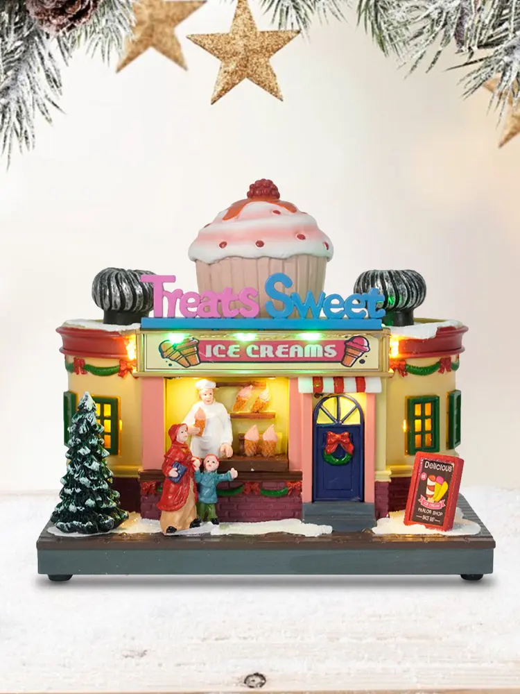 Illuminated Ice Cream House Decorations with LED Lights Christmas House Decoration Chirtmas Desktop Decoration Gifts