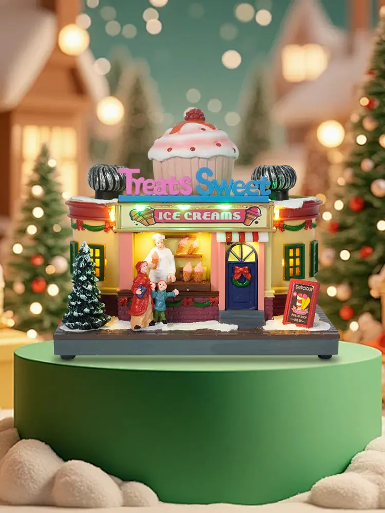 Illuminated Ice Cream House Decorations with LED Lights Christmas House Decoration Chirtmas Desktop Decoration Gifts