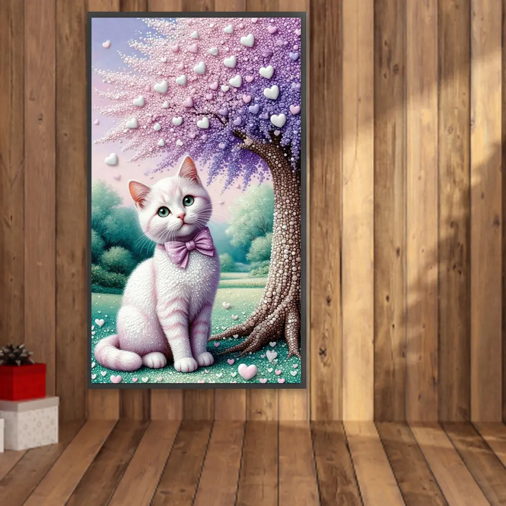 Cat Flower 5D DIY Full Drill Round Diamond Painting Kit for Home Wall Decor