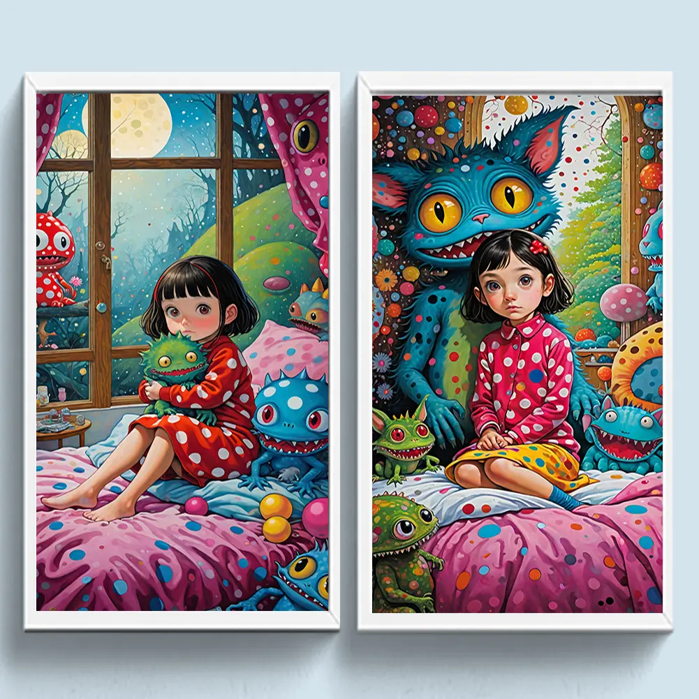 Weird Girl 5D DIY Full Drill Round Diamond Painting Kit for Home Wall Decor