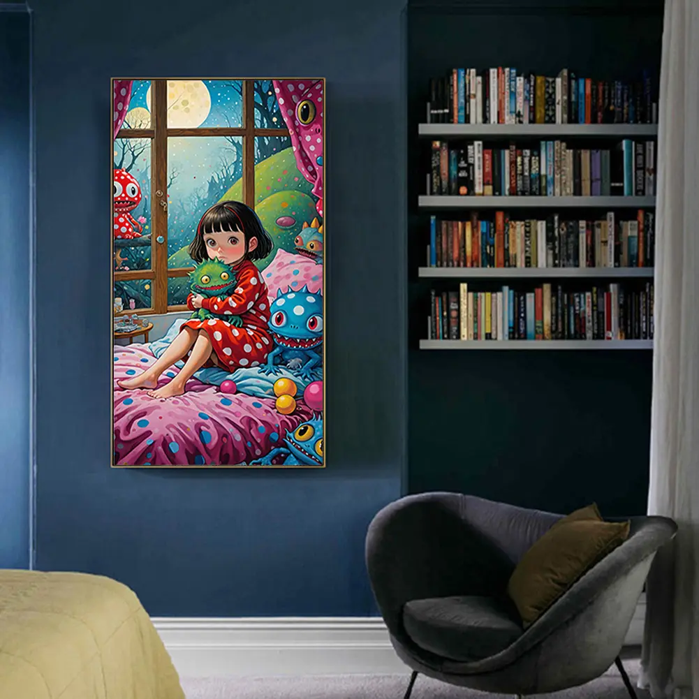 Weird Girl 5D DIY Full Drill Round Diamond Painting Kit for Home Wall Decor