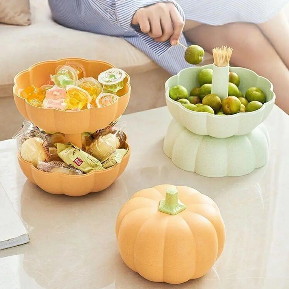 Pumpkin Dried Fruit Plate Removable Divider Double Layer Candies Storage Trays Nuts Snack Holder for Home Decor Parties Festival