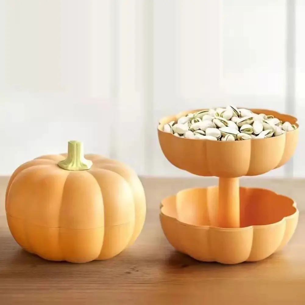 Pumpkin Dried Fruit Plate Removable Divider Double Layer Candies Storage Trays Nuts Snack Holder for Home Decor Parties Festival