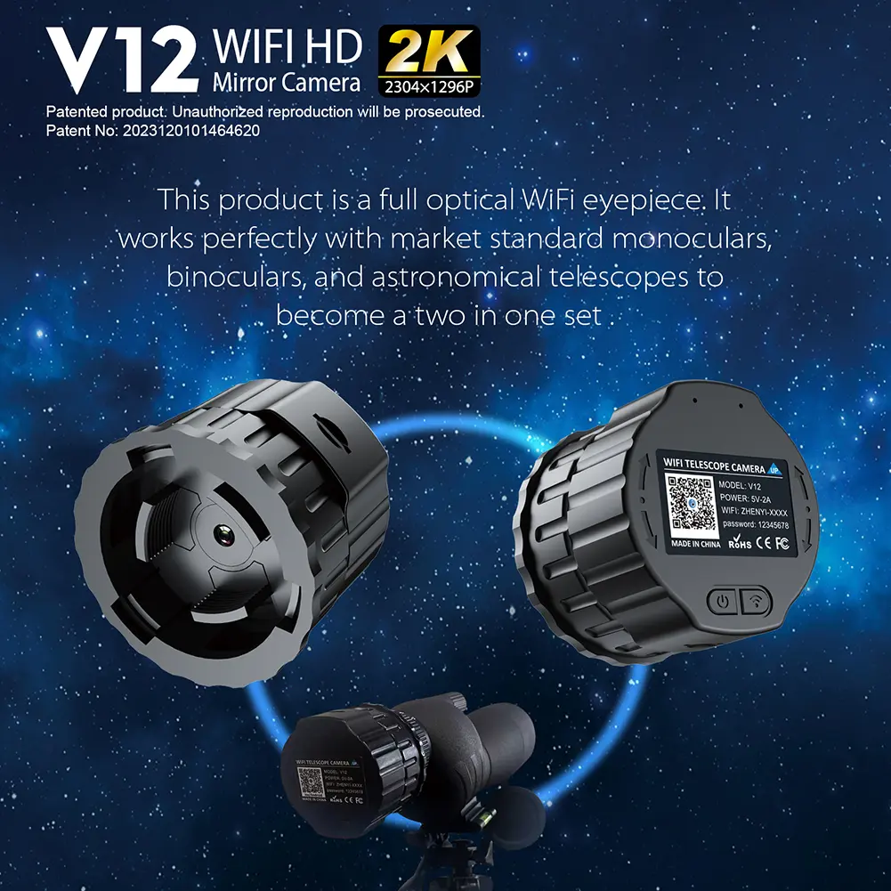 2K High-Definition WiFi Telescope Eyepiece Camera for 25mm-50mm Scopes Electronic Eyepiece Camera Portable Spotting Scope Camera
