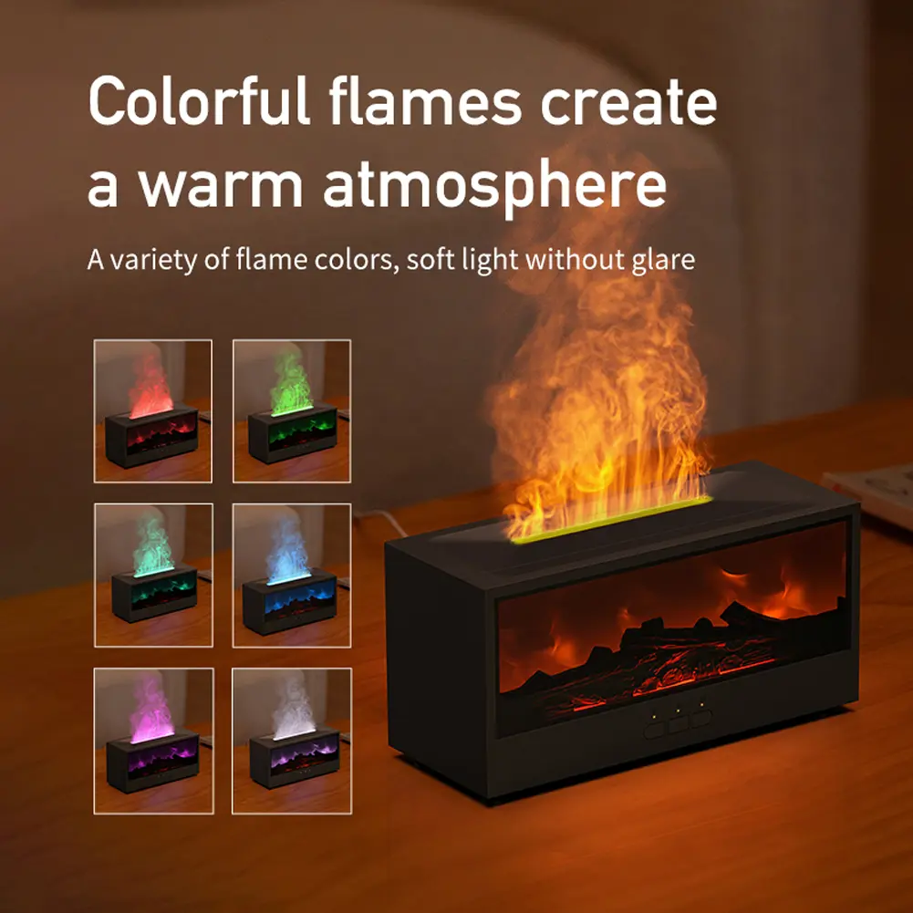 Home Office Creative Fireplace Air Humidifier with LED Light & Remote Control Waterless Auto-Off Aroma Essential Oil Diffuser