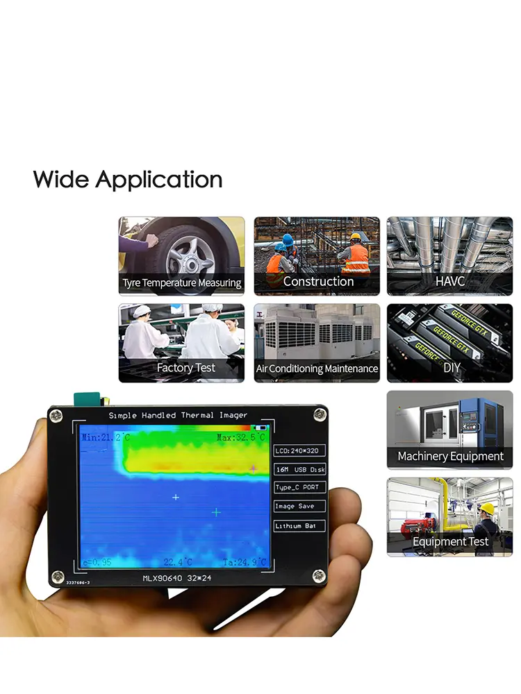 MLX90640 Infrared Thermal Imager Lightweight 2.8 Inch Digital Thermal Imaging Camera USB Charging for Industrial Components