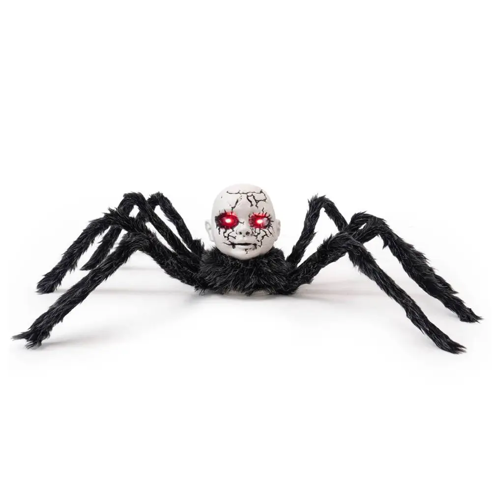 Halloween Doll Face Spider Ornament Sound Activated Scary Walking Spider for Indoor Outdoor Yard Haunted House Party Porch