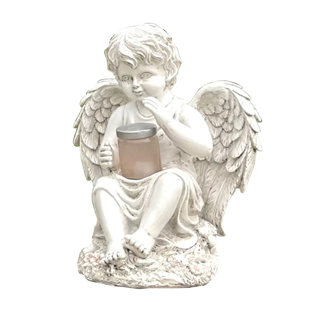 Resin Angel Wings Statue Garden Ornament Solar Lamp Decorative Angel Sculptures Handicrafts Christmas Gifts for Outdoor Yard