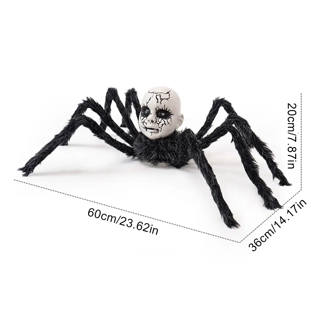 Halloween Doll Face Spider Ornament Sound Activated Scary Walking Spider for Indoor Outdoor Yard Haunted House Party Porch