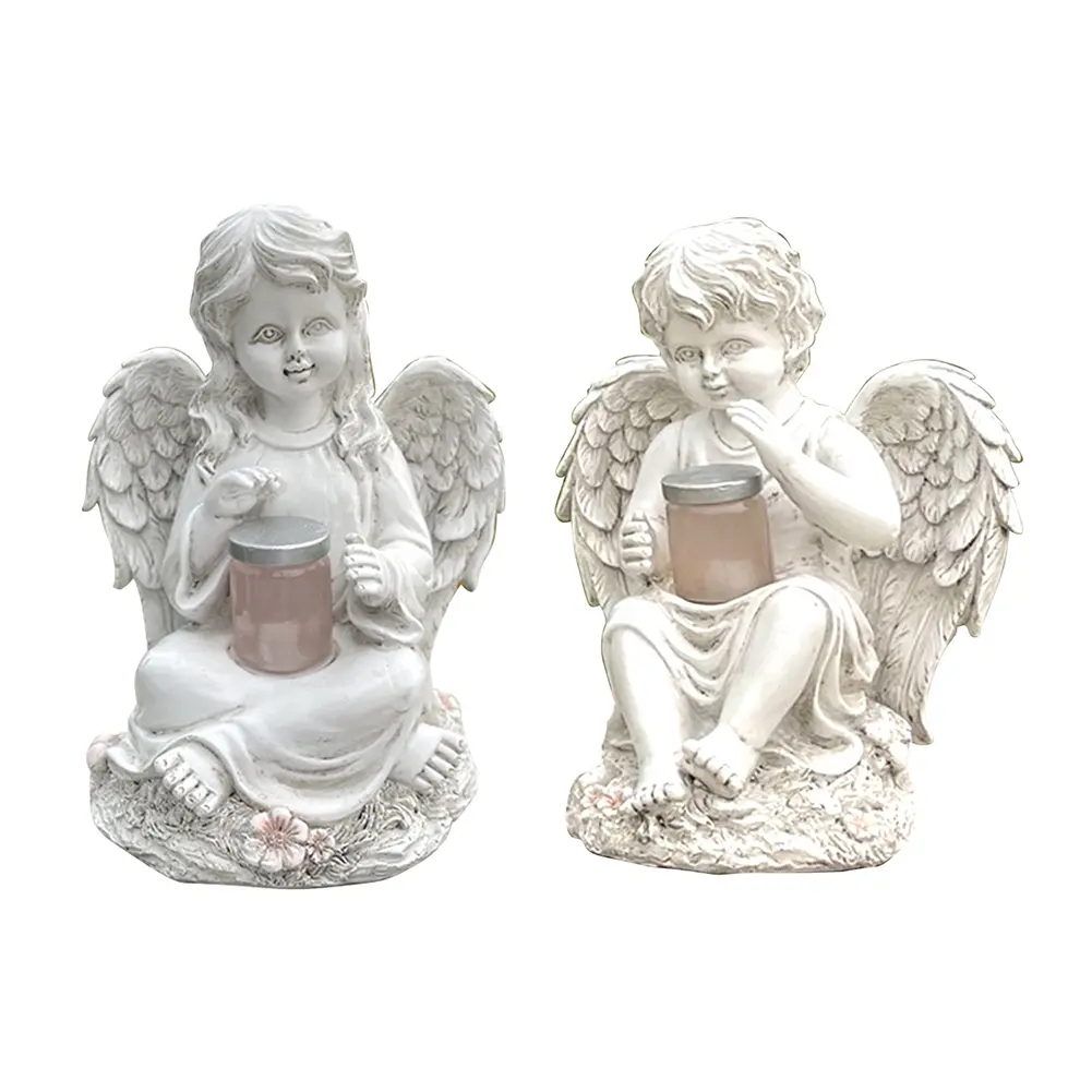 Resin Angel Wings Statue Garden Ornament Solar Lamp Decorative Angel Sculptures Handicrafts Christmas Gifts for Outdoor Yard