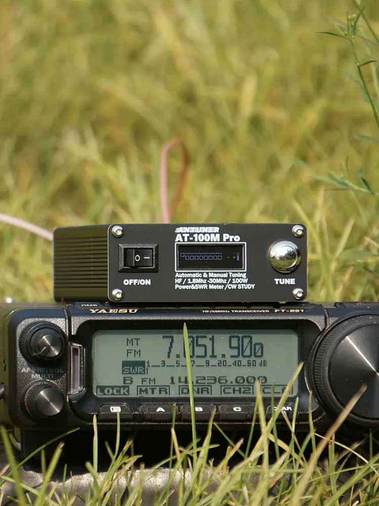 AT100M Pro Antenna Tuner 1.8mhz-30mhz Power Meter 100W Shortwave Antenna Tuner Support Morse Code Exerciser for HF Radio