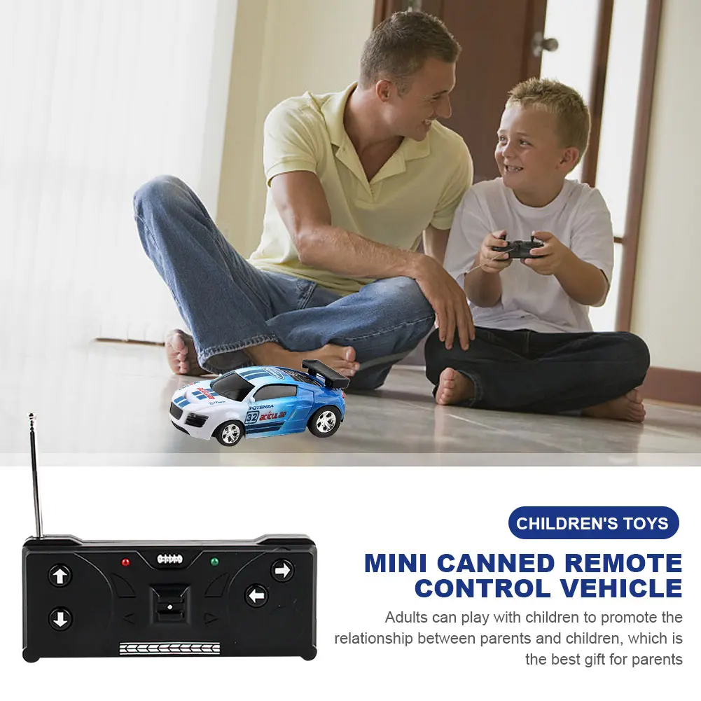 Coke Can Mini Cans RC Car Battery Operated Plastic RC Car LED Lights Remote Control Racing Vehicle with Roadblocks for Kids Boys