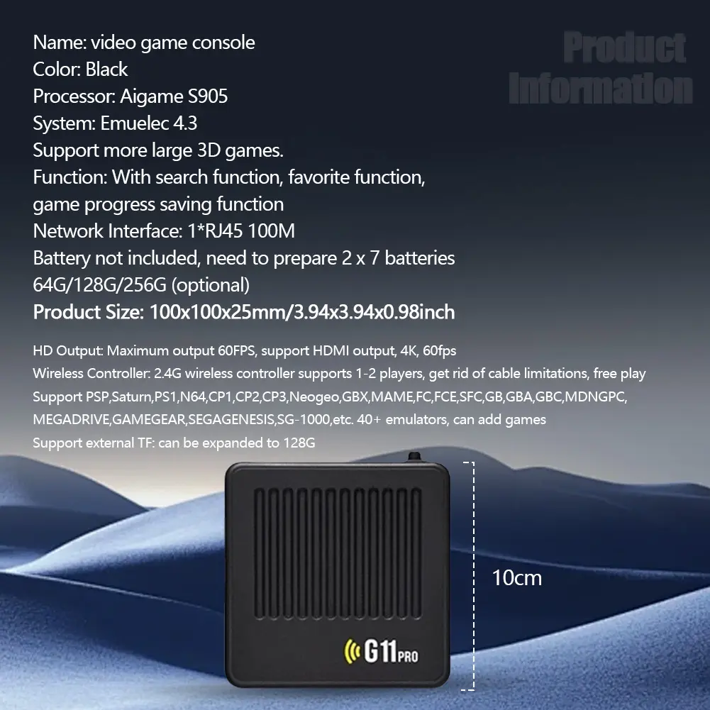 G11 Pro Retro Video Game Console with Over 10000 Classic Games and 4K HDMI Output with Dual Wireless Controllers