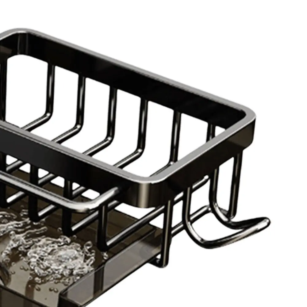 Kitchen Sink Faucet Organizer Aluminum Over Faucet Sink Caddy Organizer Faucet Drain Rack with Hook for Bathroom Scrubbers Soap