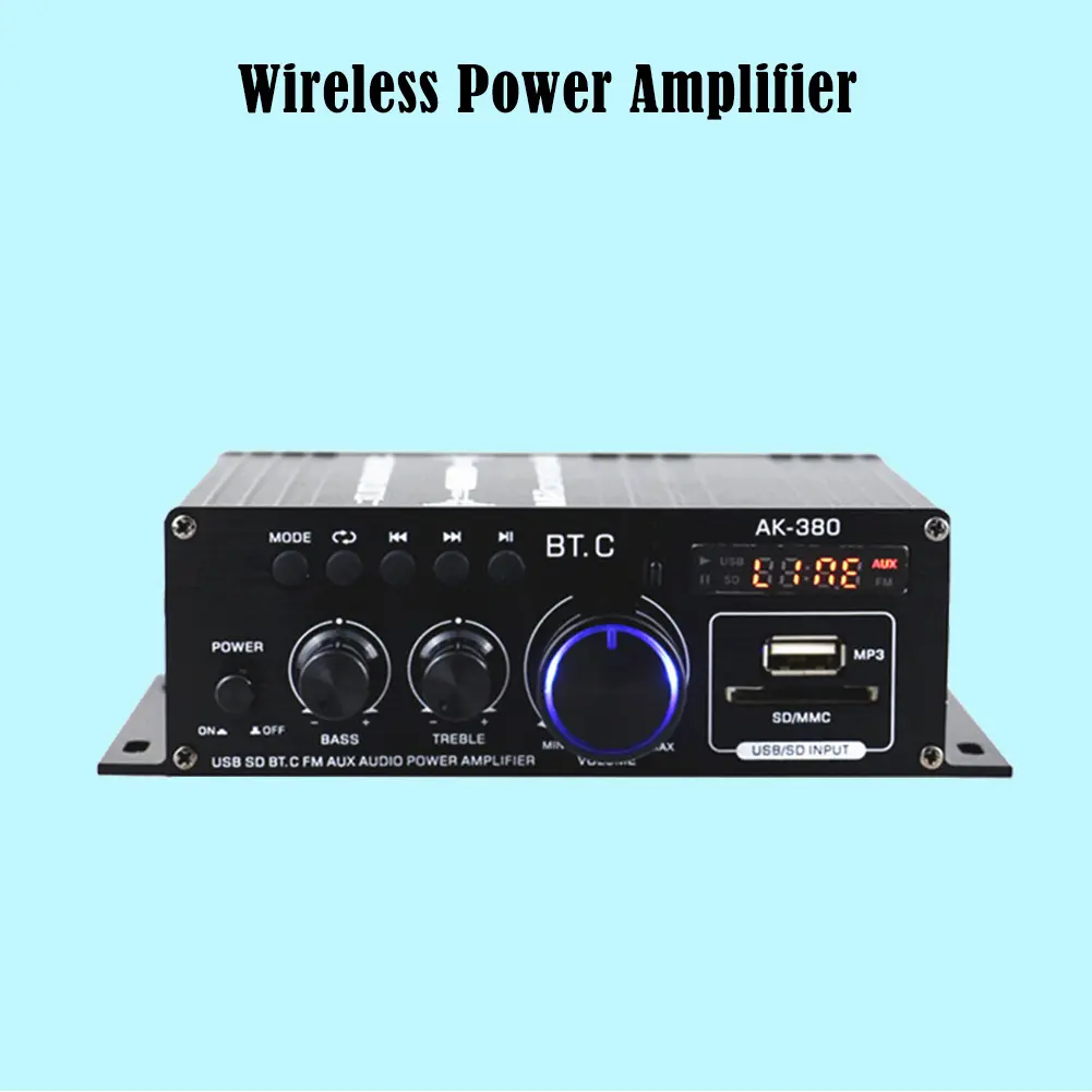 AK380 Audio Amplifier 2 Channel Bluetooth-Compatible Amplifier HIFI Bass 40W+40W Music Player USB AUX Karaoke for Home Car