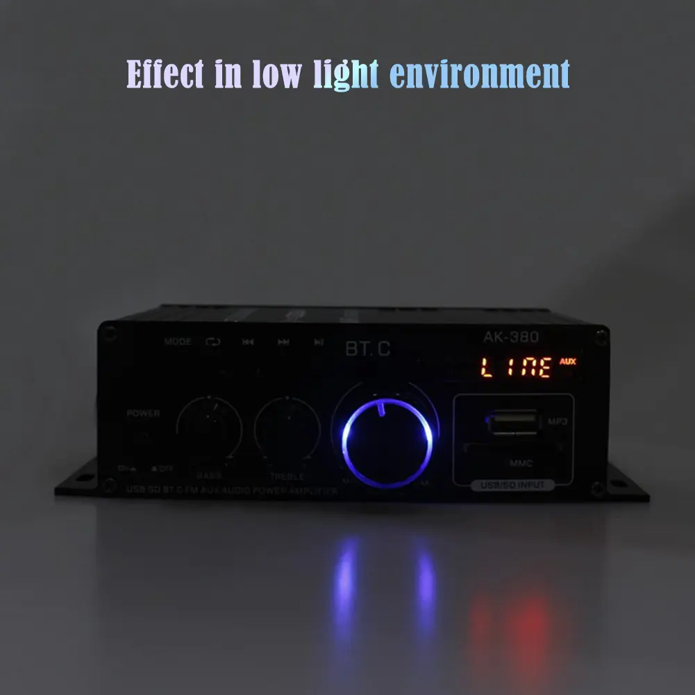 AK380 Audio Amplifier 2 Channel Bluetooth-Compatible Amplifier HIFI Bass 40W+40W Music Player USB AUX Karaoke for Home Car