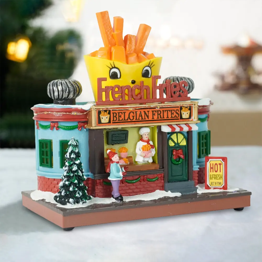 Christmas Village Figurine LED Lighted Christmas Light House Christmas House Decoration Chirtmas Desktop Decoration Gifts