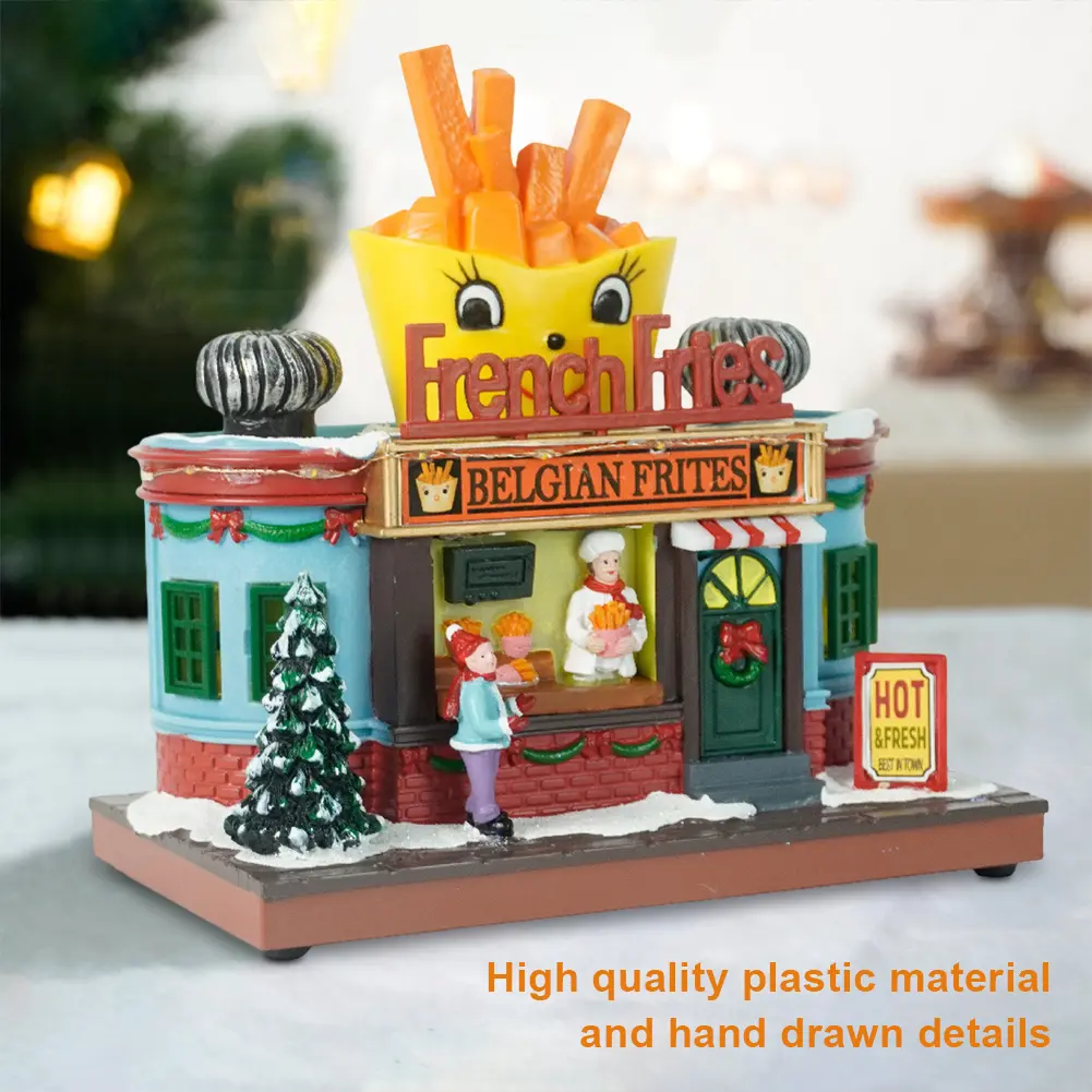 Christmas Village Figurine LED Lighted Christmas Light House Christmas House Decoration Chirtmas Desktop Decoration Gifts