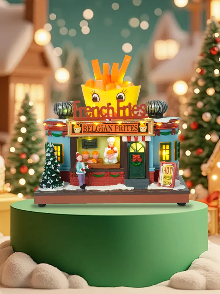 Christmas Village Figurine LED Lighted Christmas Light House Christmas House Decoration Chirtmas Desktop Decoration Gifts