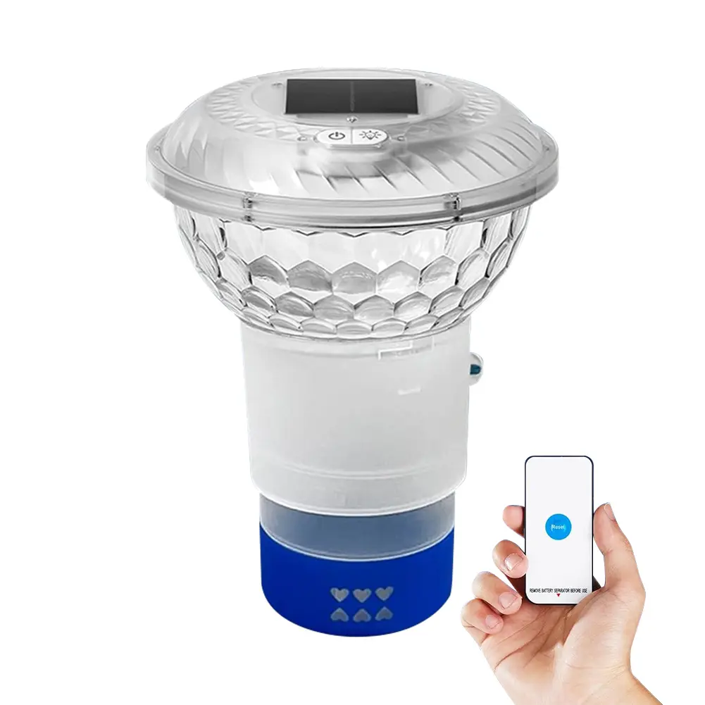 Solar Powered Colorful Pool Chlorine Floater with Remote Control for Eco Friendly Pool Maintenance and Nighttime Ambiance
