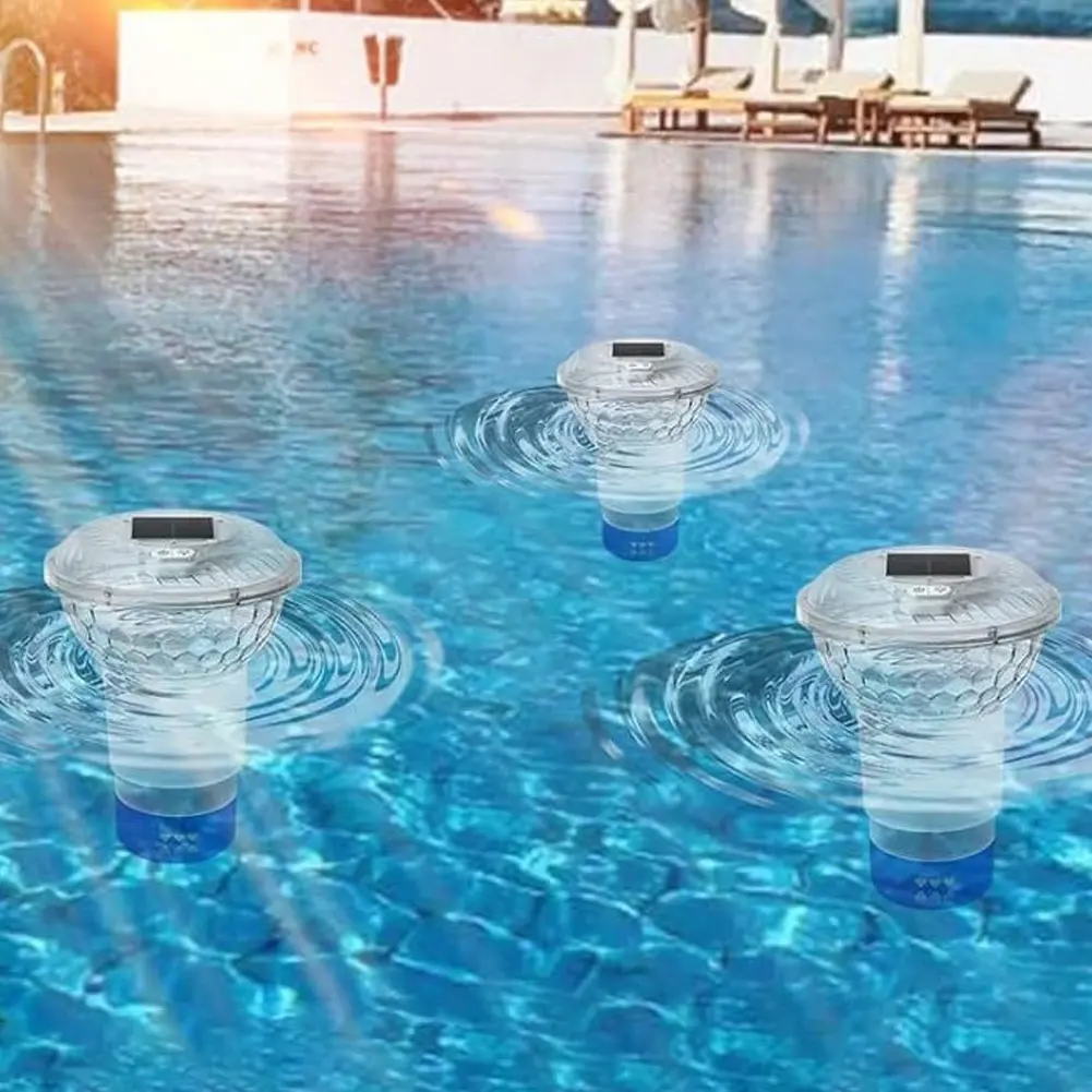 Solar Powered Colorful Pool Chlorine Floater with Remote Control for Eco Friendly Pool Maintenance and Nighttime Ambiance